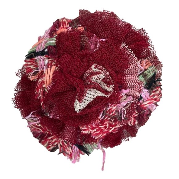 Vintage Chanel Red Tulle and Tweed Brooch - Picture 3 of 6